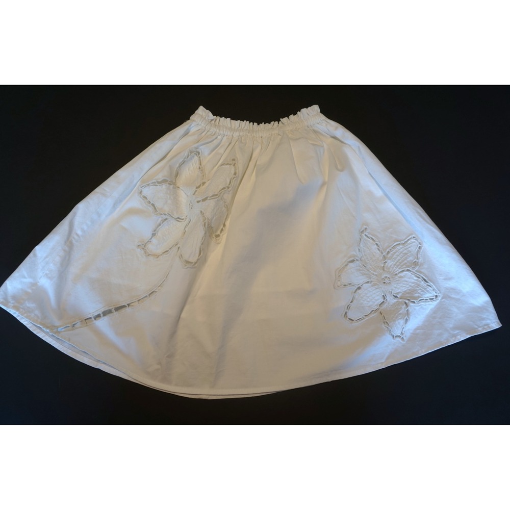 Zara Kids White Floral Eyelet Cutout Skirt Elastic Waist Size 8-9 Years 131cm